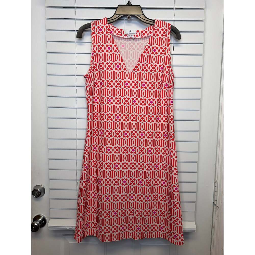 Jude Connally Ellie Chains Print Dress Medium Preppy Vacation Coral White Pink